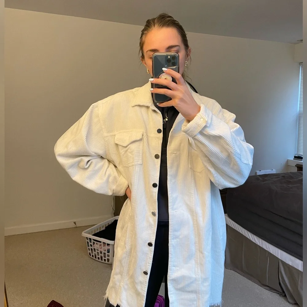 White Oversized Ribbed Shacket - Picture 1 of 3